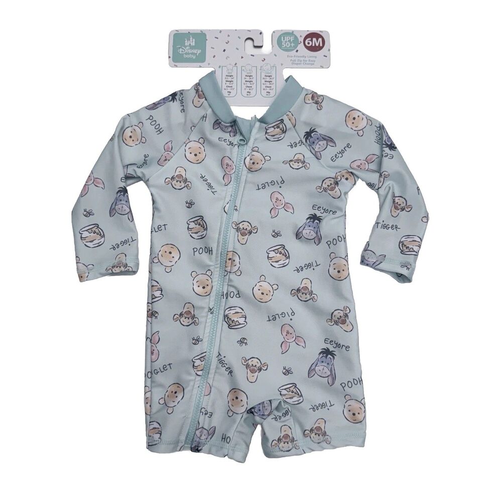 Disney Baby Swim Suit Size 3 Months Pooh Tigger Piglet Full Zip Rash Guard NWT